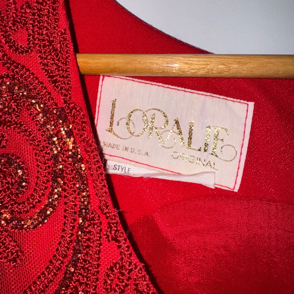 Loralie Original Vintage Red Embroidered Ruffle Maxi Dress V-Neck Formal Gown - Picture 4 of 10